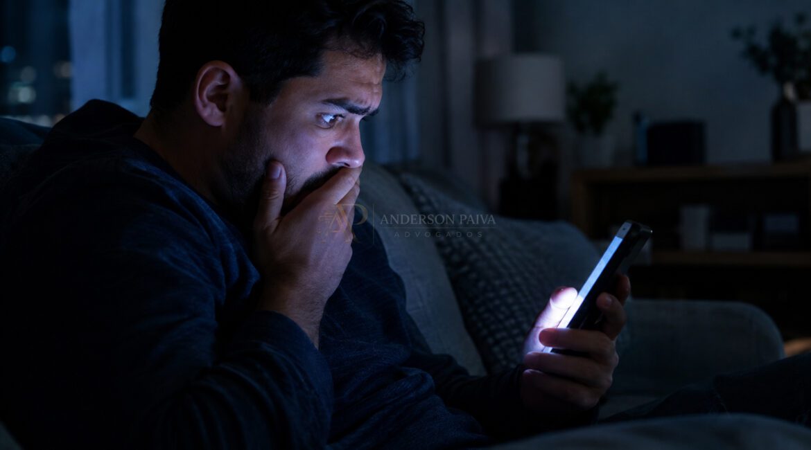 vítima de golpe do pix percebendo transferência não autorizada no celular
